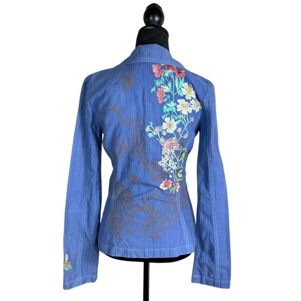 JOHNNY WAS Blue Floral Embroidered Jacket Button Small Boho Whimsy - Picture 3 of 9